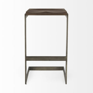 Mercana Kiran C-Shape Stool: Stylish Mango Wood Seat with Matte Iron Base for Modern Home and Bar Spaces Brown Wood | Antique Nickel | Bar 69173