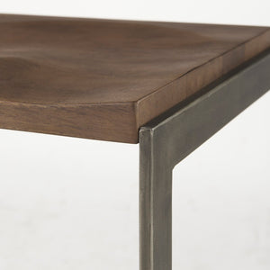 Mercana Kiran C-Shape Stool: Stylish Mango Wood Seat with Matte Iron Base for Modern Home and Bar Spaces Brown Wood | Antique Nickel | Bar 69173