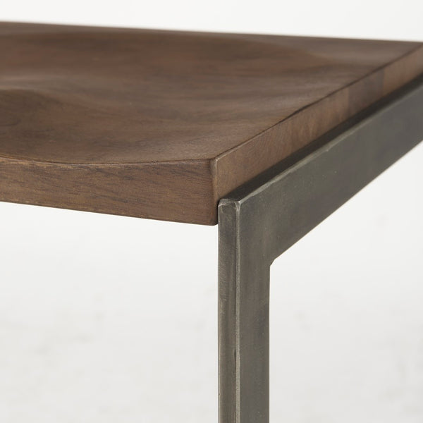 Mercana Kiran C-Shape Stool: Stylish Mango Wood Seat with Matte Iron Base for Modern Home and Bar Spaces Brown Wood | Antique Nickel | Bar 69173