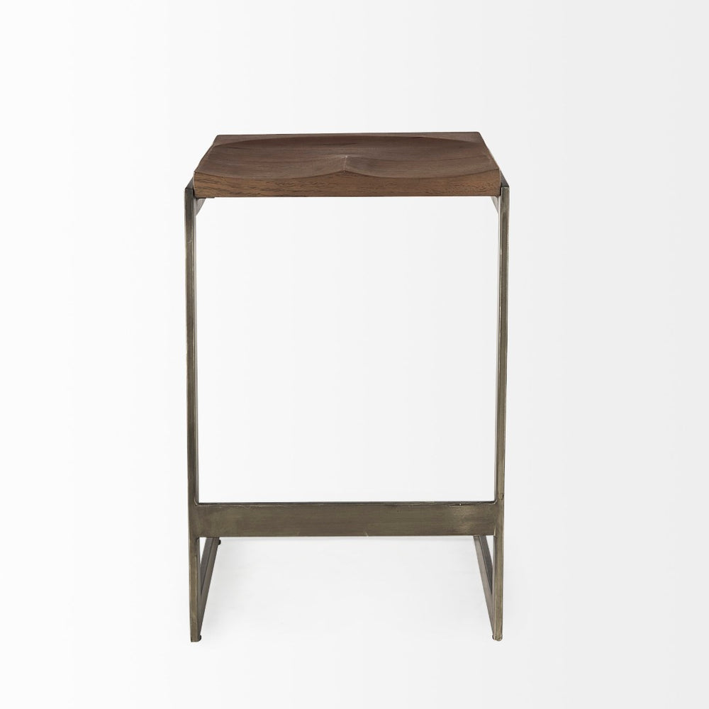 Mercana Kiran Minimalist Mango Wood Stool with Sleek Iron Base for Modern, Farmhouse, or Urban Interiors Brown Wood | Antique Nickel | Counter 69174