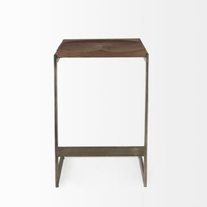 Mercana Kiran Minimalist Mango Wood Stool with Sleek Iron Base for Modern, Farmhouse, or Urban Interiors Brown Wood | Antique Nickel | Counter 69174