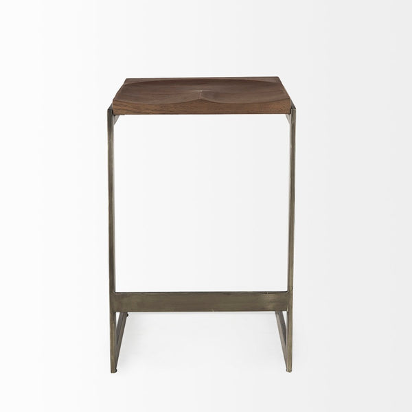 Mercana Kiran Minimalist Mango Wood Stool with Sleek Iron Base for Modern, Farmhouse, or Urban Interiors Brown Wood | Antique Nickel | Counter 69174