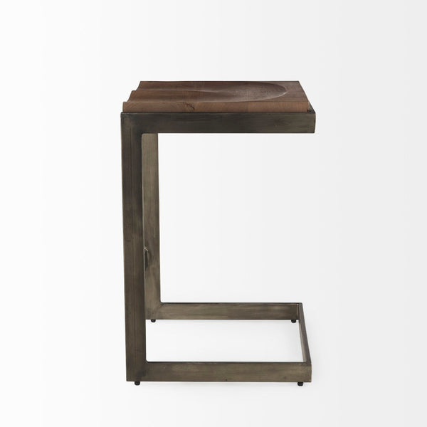 Mercana Kiran Minimalist Mango Wood Stool with Sleek Iron Base for Modern, Farmhouse, or Urban Interiors Brown Wood | Antique Nickel | Counter 69174