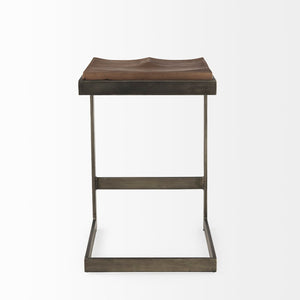 Mercana Kiran Minimalist Mango Wood Stool with Sleek Iron Base for Modern, Farmhouse, or Urban Interiors Brown Wood | Antique Nickel | Counter 69174