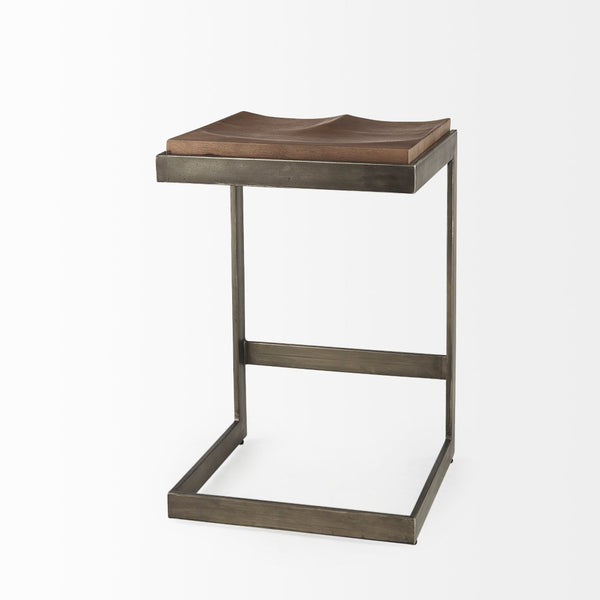 Mercana Kiran Minimalist Mango Wood Stool with Sleek Iron Base for Modern, Farmhouse, or Urban Interiors Brown Wood | Antique Nickel | Counter 69174