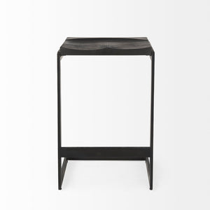 Mercana Kiran Minimalist Mango Wood Stool with Sleek Iron Base for Modern, Farmhouse, or Urban Interiors Black Wood | Black Metal | Counter 69175