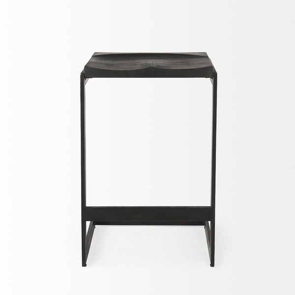 Mercana Kiran Minimalist Mango Wood Stool with Sleek Iron Base for Modern, Farmhouse, or Urban Interiors Black Wood | Black Metal | Counter 69175