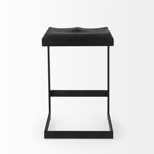 Mercana Kiran Minimalist Mango Wood Stool with Sleek Iron Base for Modern, Farmhouse, or Urban Interiors Black Wood | Black Metal | Counter 69175