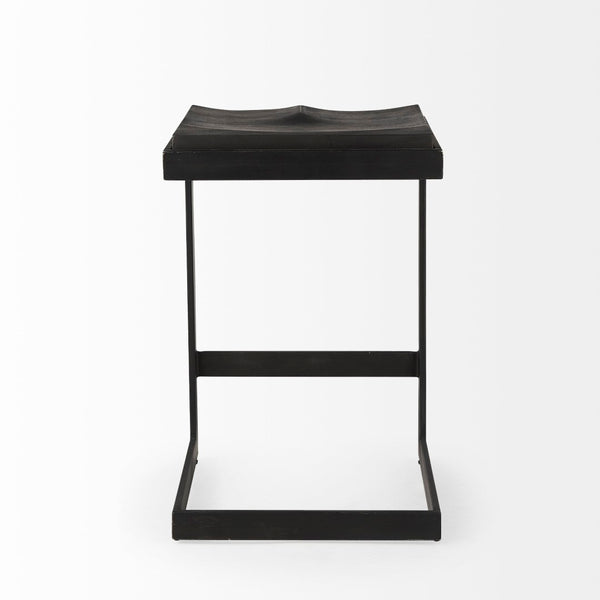 Mercana Kiran Minimalist Mango Wood Stool with Sleek Iron Base for Modern, Farmhouse, or Urban Interiors Black Wood | Black Metal | Counter 69175