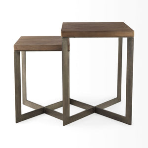 Mercana Faye Versatile Nesting Accent Tables for Modern Living Spaces - Durable Wood and Metal Design Medium Brown Wood | Gray Metal | Set of 2 69178