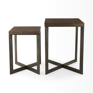 Mercana Faye Versatile Nesting Accent Tables for Modern Living Spaces - Durable Wood and Metal Design Medium Brown Wood | Gray Metal | Set of 2 69178