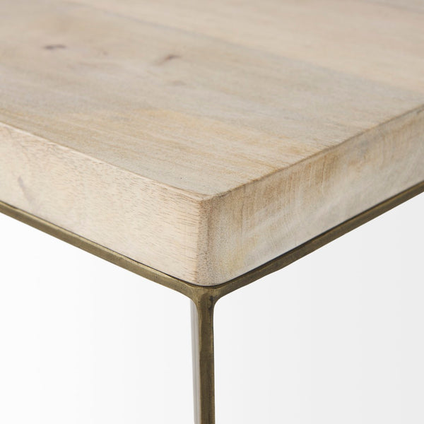 Mercana Faye Versatile Nesting Accent Tables for Modern Living Spaces - Durable Wood and Metal Design Beige Wood | Gold Metal | Set of 2 69179