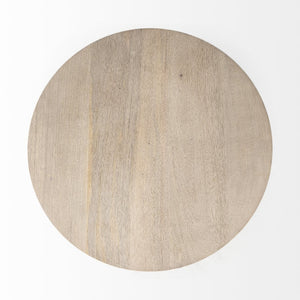 Mercana Maxwell 20" Round Wood Pedestal Side Table – Elegant Accent for Modern Living Spaces and Corners Light Brown Wood | Gold Metal 69205