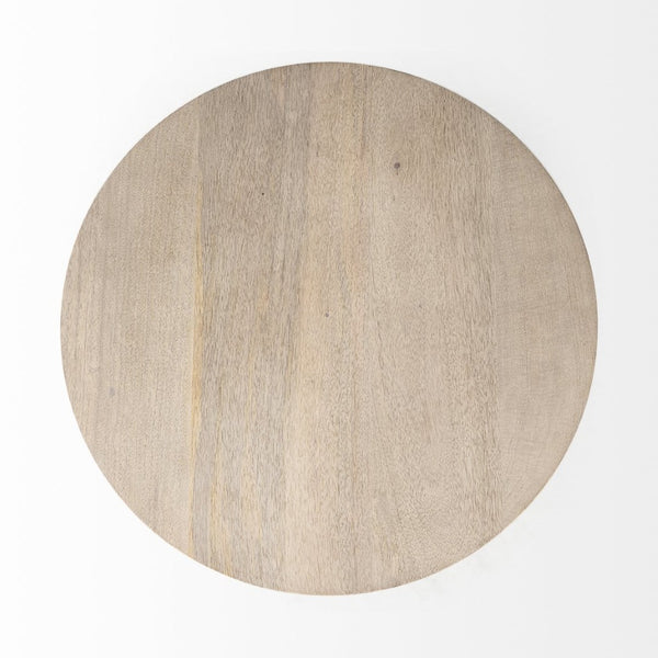 Mercana Maxwell 20" Round Wood Pedestal Side Table – Elegant Accent for Modern Living Spaces and Corners Light Brown Wood | Gold Metal 69205