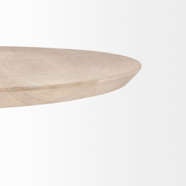 Mercana Maxwell 20" Round Wood Pedestal Side Table – Elegant Accent for Modern Living Spaces and Corners Light Brown Wood | Gold Metal 69205