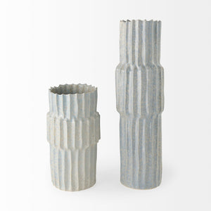Mercana Cardon Ceramic Vase - Contemporary Light Gray Accent with Ribbed Texture for Modern Home Décor Gray Ceramic | 23H 69472