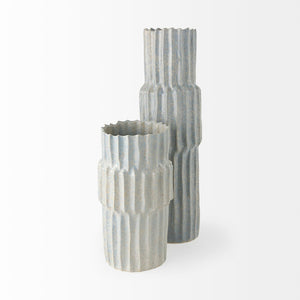 Mercana Cardon Ceramic Vase - Contemporary Light Gray Accent with Ribbed Texture for Modern Home Décor Gray Ceramic | 23H 69472