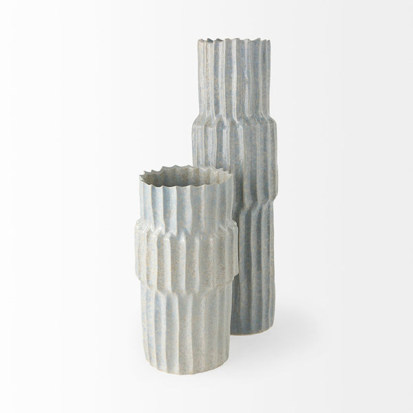 Mercana Cardon Ceramic Vase - Contemporary Light Gray Accent with Ribbed Texture for Modern Home Décor Gray Ceramic | 23H 69472