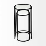 Mercana Celine 24.2 L x 12.6 W x 22.4 H Set of Two Black/Silver Metal and Glass Nesting Accent Tables 69492