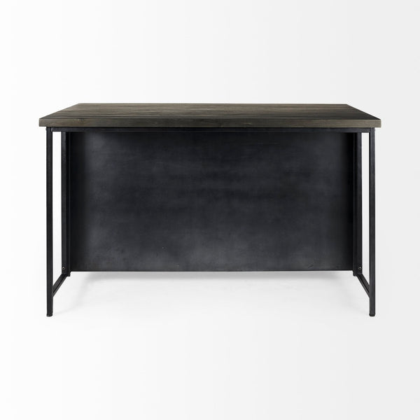 Mercana Dimitra Industrial Kitchen Island with Glass Doors and Solid Wood Top for Stylish Storage Solutions 69211