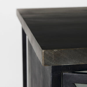 Mercana Dimitra Industrial Kitchen Island with Glass Doors and Solid Wood Top for Stylish Storage Solutions 69211