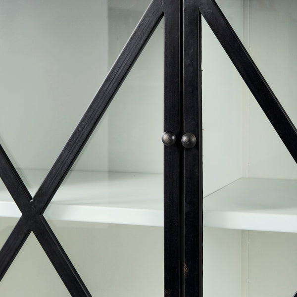 Mercana Dimitra Industrial Kitchen Island with Glass Doors and Solid Wood Top for Stylish Storage Solutions 69211