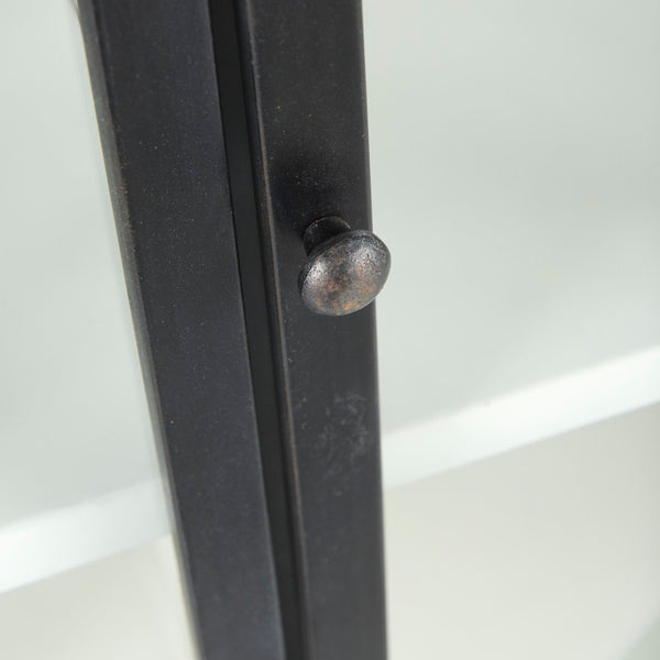 Mercana Dimitra Industrial Kitchen Island with Glass Doors and Solid Wood Top for Stylish Storage Solutions 69211