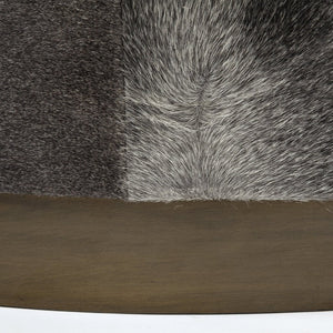 Mercana Zahavi Luxurious Round Ottoman with Unique Cowhide Upholstery and Brass-Finished Metal Base 69057