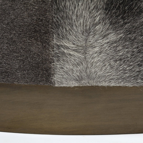 Mercana Zahavi Luxurious Round Ottoman with Unique Cowhide Upholstery and Brass-Finished Metal Base 69057