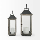 Mercana Keyrock Set of Two Brown Wood Metal Candle Holder Lanterns 53316