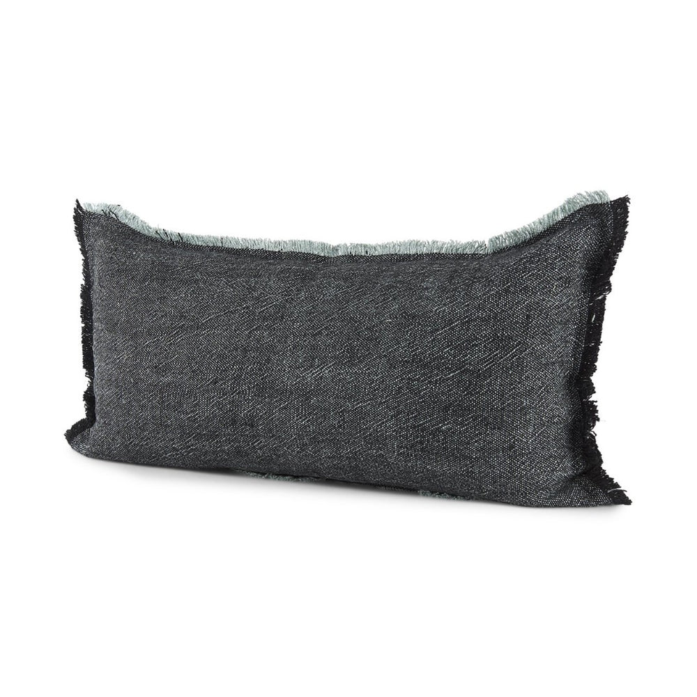 Mercana Malia Decorative Pillow Cover with Playful Fringe for Modern and Urban Home Décor Accents Black/Teal Fabric | 14x26 69436