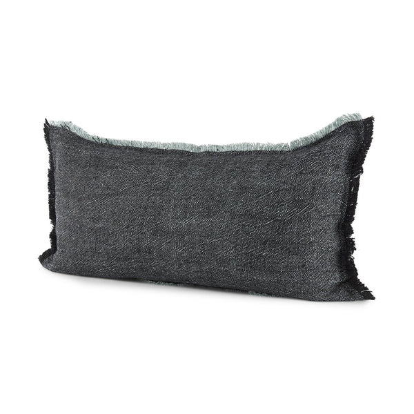 Mercana Malia Decorative Pillow Cover with Playful Fringe for Modern and Urban Home Décor Accents Black/Teal Fabric | 14x26 69436