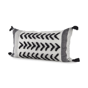Mercana Kimia Chic Herringbone Decorative Pillow Cover with Fringed Edges for Modern Boho Home Decor White/Black Fabric | 14x26 69438