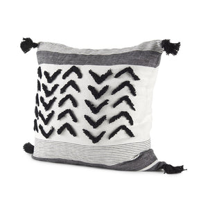 Mercana Kimia Chic Herringbone Decorative Pillow Cover with Fringed Edges for Modern Boho Home Decor White/Black Fabric | 20x20 69439