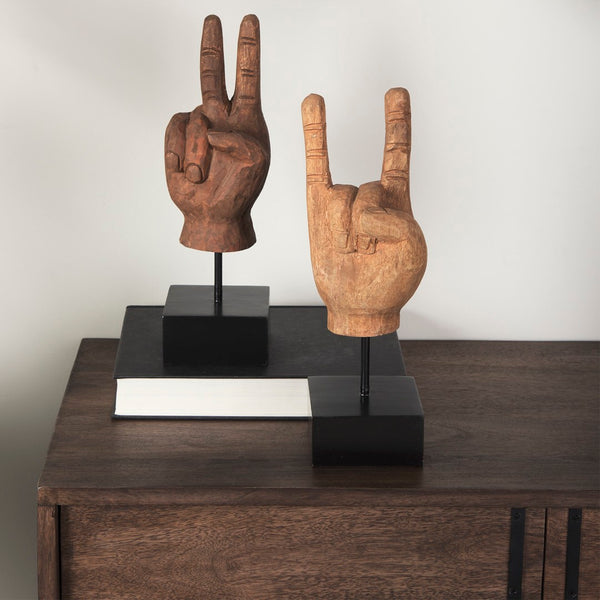 Mercana Pacem Hand Carved Wooden Peace Sign Accent - Sculptural Home Decor for Boho and Modern Spaces 57949