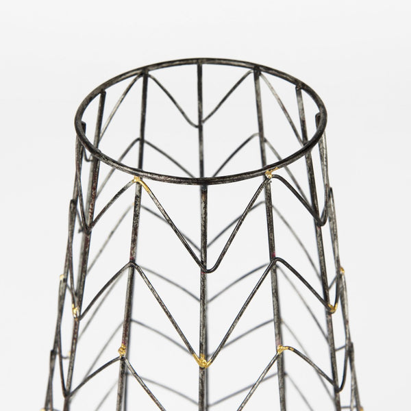 Mercana Petiole Elegant Antiqued-Gold Metal Candle Holder with Chevron Mesh for Luxe Tabletop Display Gold Metal | 16H 68027