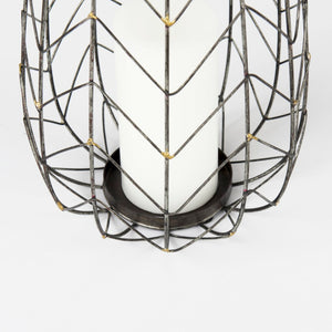 Mercana Petiole Elegant Antiqued-Gold Metal Candle Holder with Chevron Mesh for Luxe Tabletop Display Gold Metal | 16H 68027