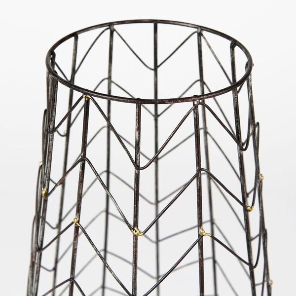 Mercana Petiole Elegant Antiqued-Gold Metal Candle Holder with Chevron Mesh for Luxe Tabletop Display Gold Metal | 24H 68028