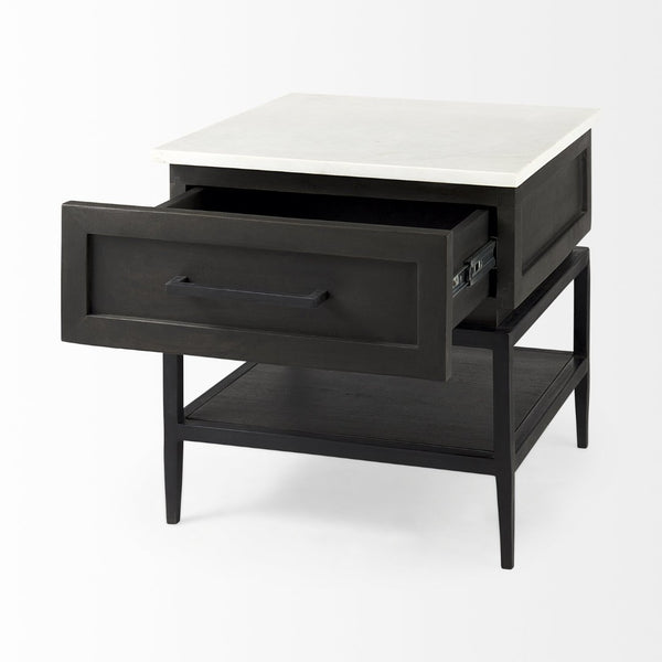 Mercana Divina Elegant Side Table with Drawer and Shelf – Modern Design for Living Room or Bedroom Use 69237