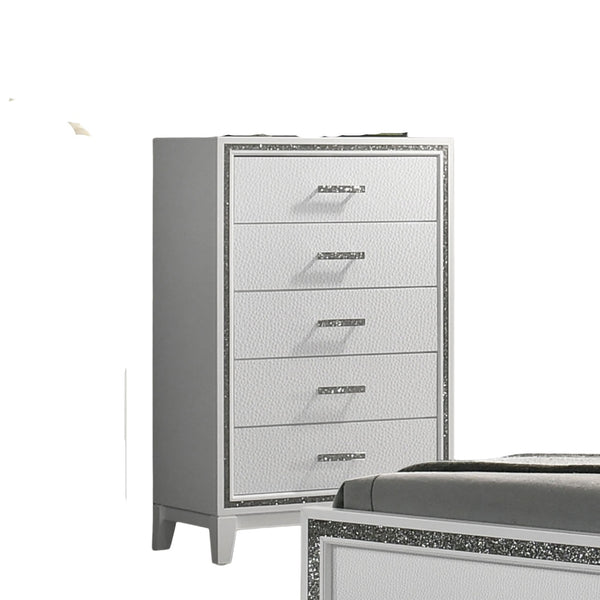 English Elm Contemporary Chic Chest with Gold Accents, Acrylic Trim, Metal Bracket Legs and Dust‑Proof Drawers White 21 L x 35 W x 49 H B2741P372211