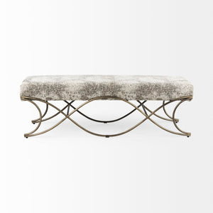 Mercana Ayla Elegant Upholstered Bench with Soft Fabric Seat and Timeless Metal Frame for Stylish Entryways Light/Dark Gray Fabric | Antique Gold 69371