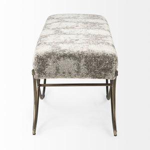 Mercana Ayla Elegant Upholstered Bench with Soft Fabric Seat and Timeless Metal Frame for Stylish Entryways Light/Dark Gray Fabric | Antique Gold 69371