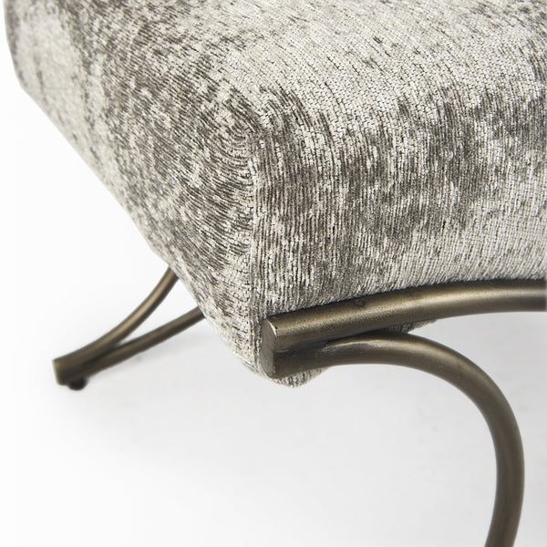 Mercana Ayla Elegant Upholstered Bench with Soft Fabric Seat and Timeless Metal Frame for Stylish Entryways Light/Dark Gray Fabric | Antique Gold 69371