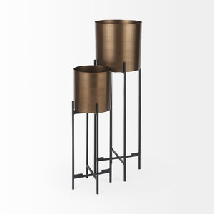 Mercana Sowerberry Modern Plant Stand - Sleek, Space-Saving Design with Removable Pot and Foldable Frame Bronze Metal | 24H 68829