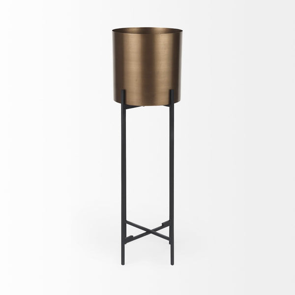 Mercana Sowerberry Modern Plant Stand - Sleek, Space-Saving Design with Removable Pot and Foldable Frame Bronze Metal | 33H 68830