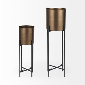 Mercana Sowerberry Modern Plant Stand - Sleek, Space-Saving Design with Removable Pot and Foldable Frame Bronze Metal | 33H 68830