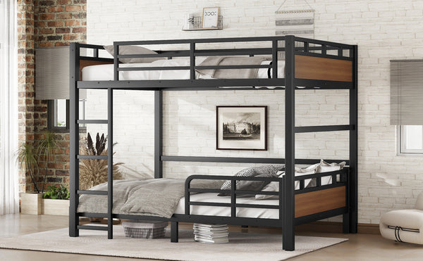 English Elm Full Xl Metal Bunk Bed In Walnut - Versatile Separable Loft Bed With Safety Fence & Strong Frame W1580S00229