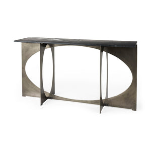 Mercana Reinhold Luxe Console Table: Stunning White Marble Top with Sculptural Gold Metal Base for Elegance Black Marble | Nickel Metal 69263-AB