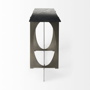 Mercana Reinhold Luxe Console Table: Stunning White Marble Top with Sculptural Gold Metal Base for Elegance Black Marble | Nickel Metal 69263-AB
