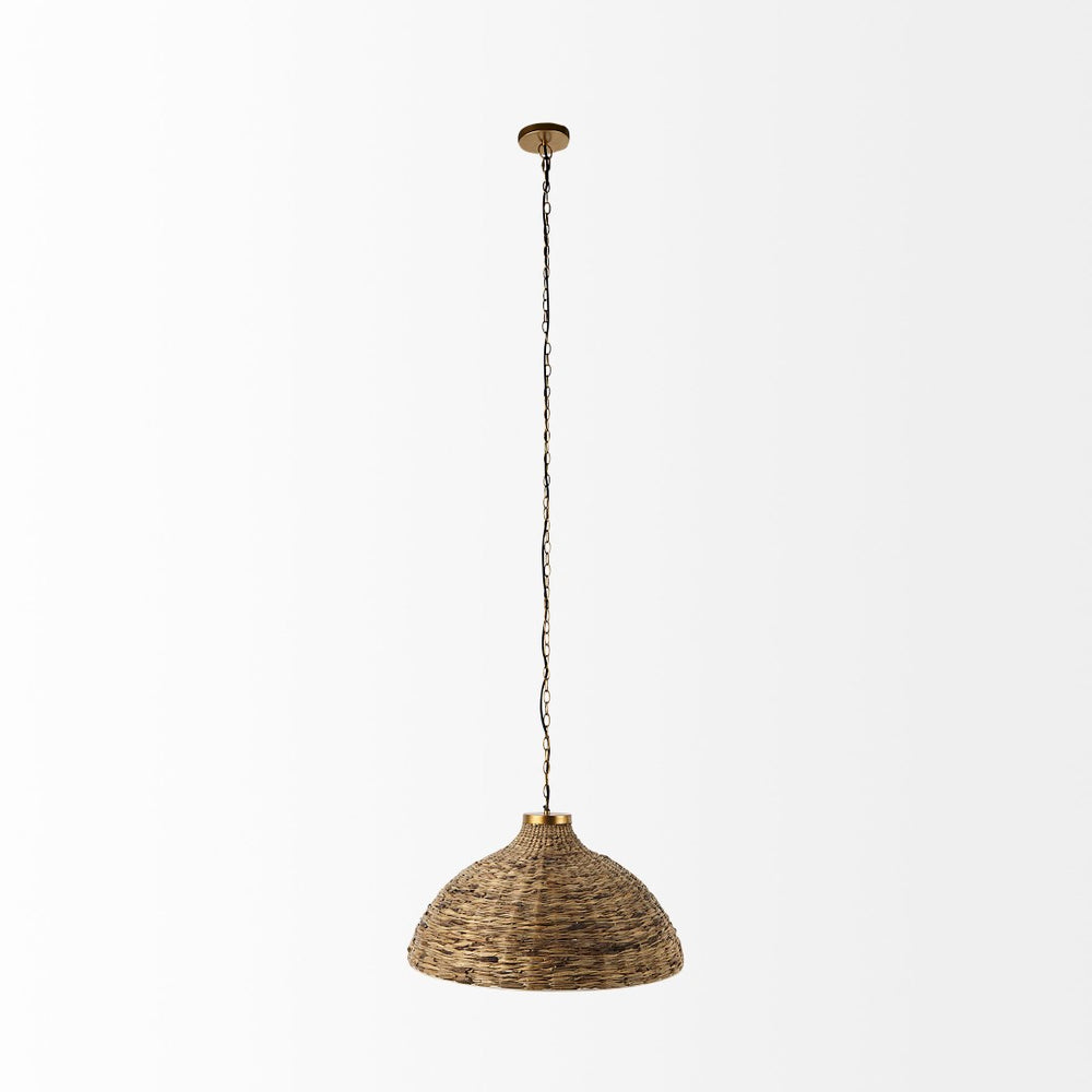 Mercana Campanile Tropical-Inspired Chandelier with Hand-Woven Shade and Brushed Gold Accents for Elegance 69242